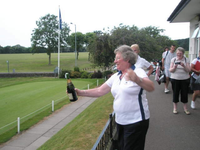 Initiating the celebrations of Midlothian winning the divisional County matches at Falkirk Golf Club. Photo courtesy of Tracy Laughland