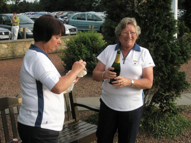 Initiating the celebrations of Midlothian wining the divisional County matches at Royal Musselburgh Golf Club. Photo courtesy of Tracy Laughland